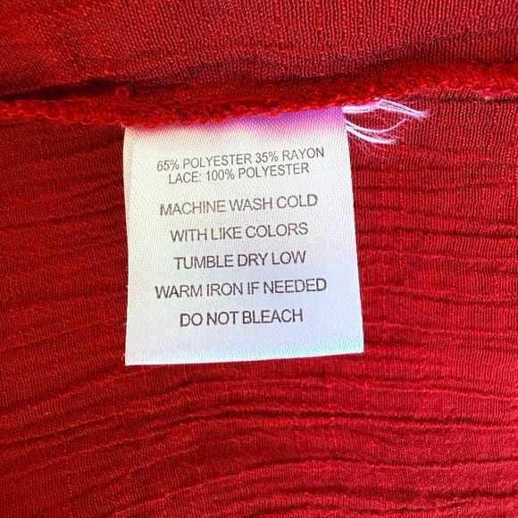 Rust Red Emroidered Womens Boho Blouse Small Gauze Lace Bell Sleeve Fairy Grunge - Picture 13 of 16